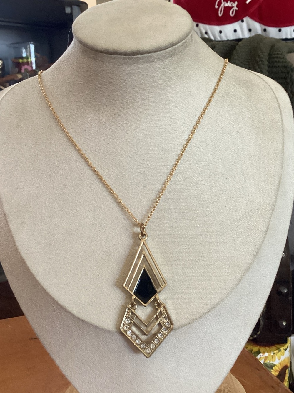 & Other Stories Gold-Tone Pendant Necklace with Black Accent and Crystal Details